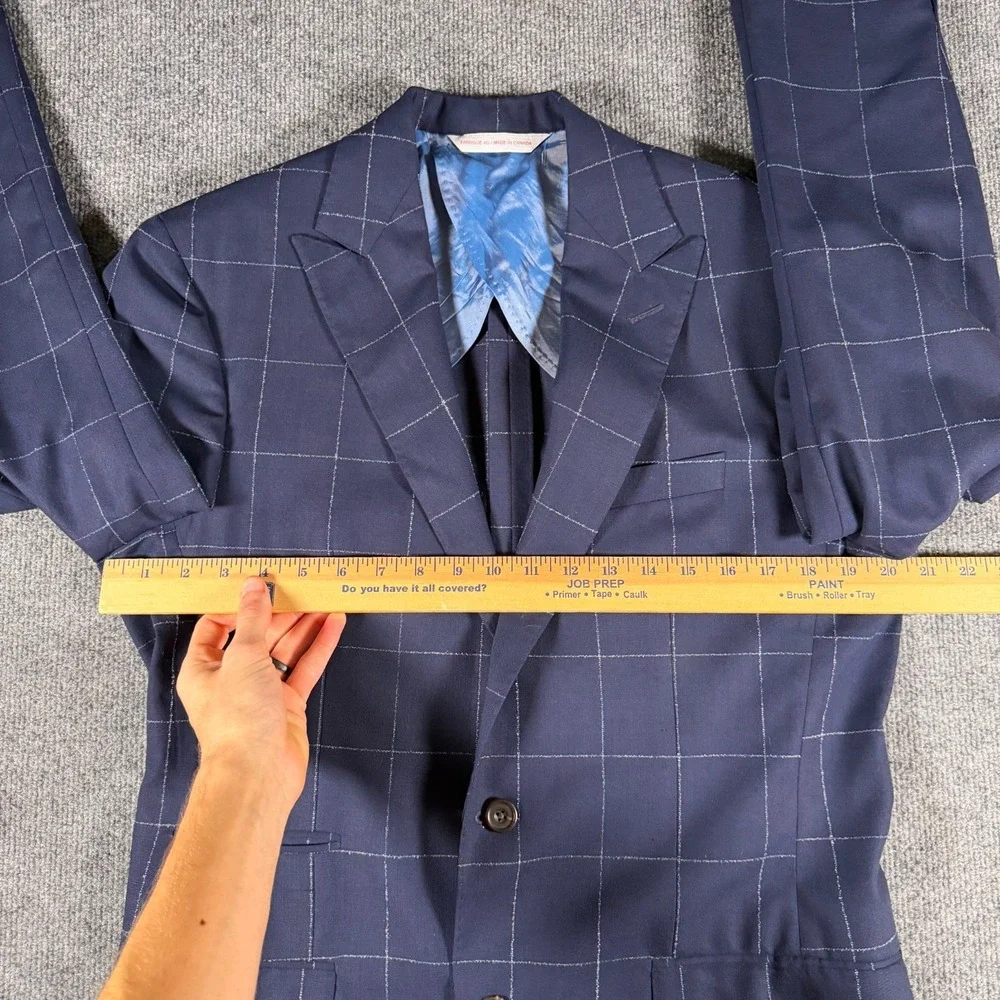 Samuelsohn SB Bristol Suit 41L Blue Windowpane Plaid Loro Piana Wool Pockets